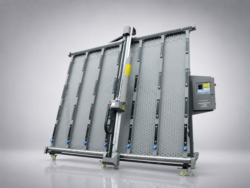Vertical glass film cutting plotter for sandblast resist stencils