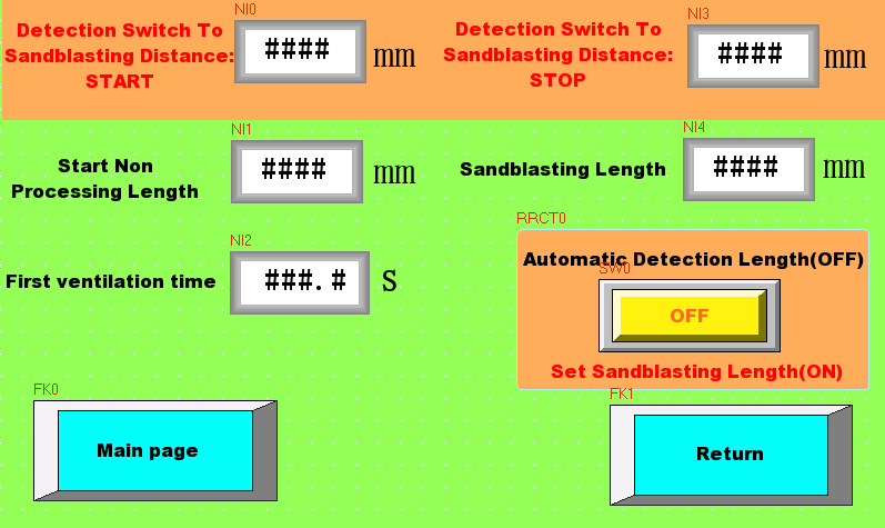 Automatic blast length and detection settings screen