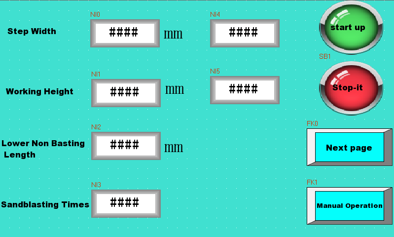 Automatic operation screen showing step width, working height and pass count