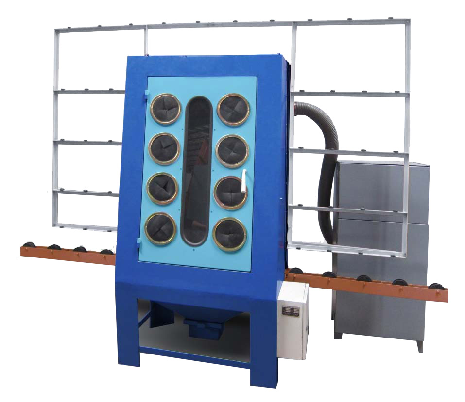 Manual glass sandblasting machine AS15M with glass support rails and dust collector